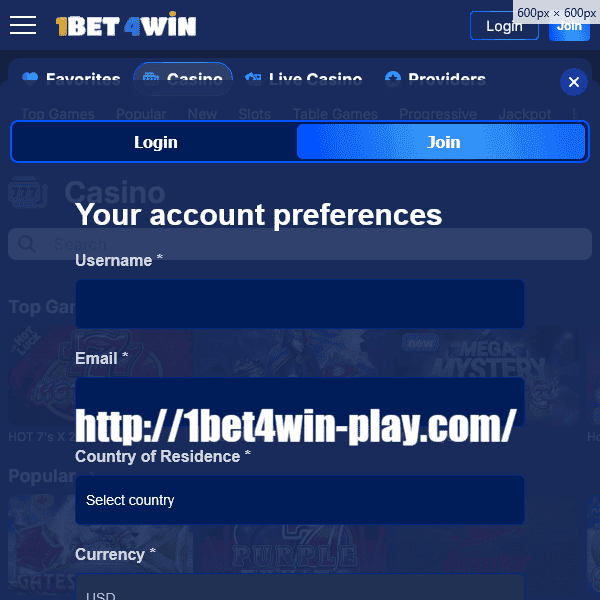 Cadastro no cassino 1bet4win