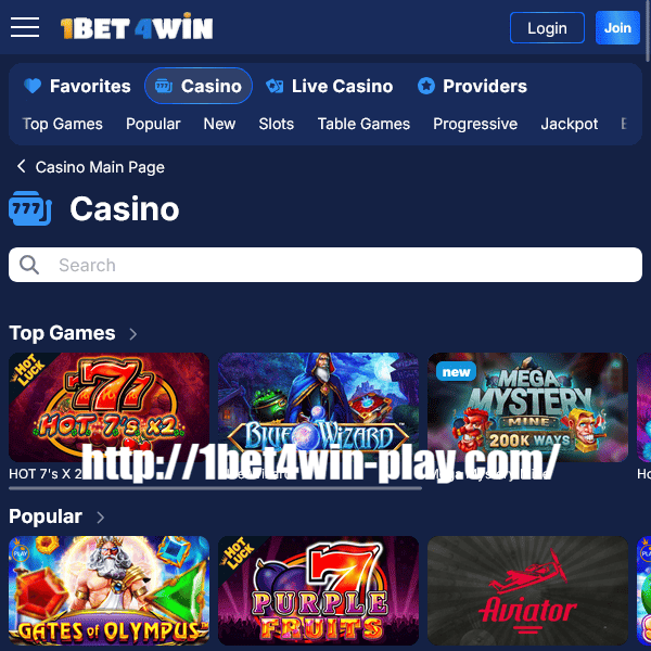 Página principal do cassino 1bet4win